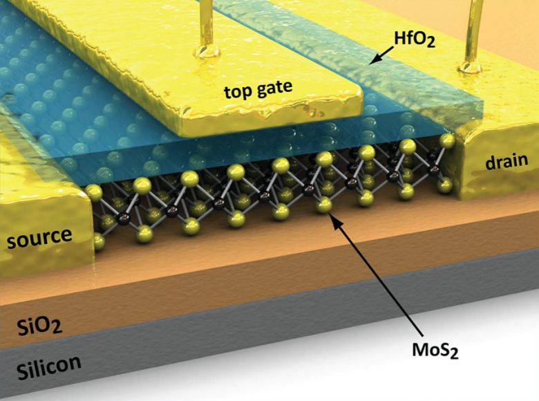 Полевой транзистор на основе дисульфида графена (изображение: uml.edu).