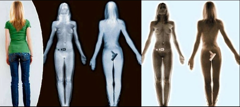 Слева направо: фотография девушки, её изображение в терагерцовом спектре и оно же после инвертирования цветов с минимальной обработкой (изображение: freedom-school.com).