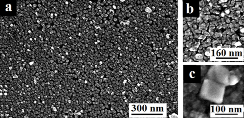 Искусственные алмазы на графитовой подложке при разном увеличении (электронная микрофотография doi:10.1038/srep06612).