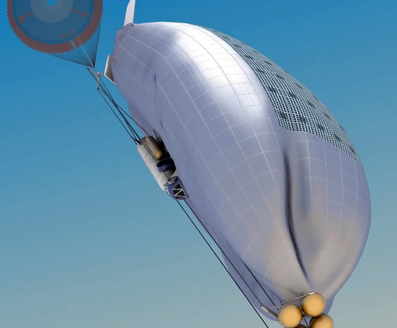 Торможение в атмосфере Венеры и наполнение оболочки летательного аппарата (изображение: NASA).