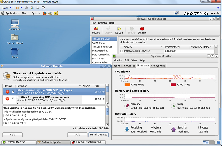 Oracle Enterprise Linux 6 в VMware Player.