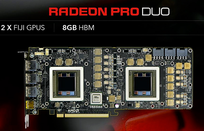 Видеокарта AMD Radeon Pro Duo без СВО (изображение: AMD).