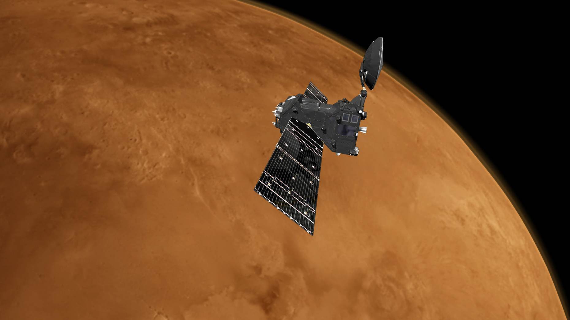 Орбитальный модуль TGO после отделения спускаемого аппарата Schiaparelli (изображение: ESA),