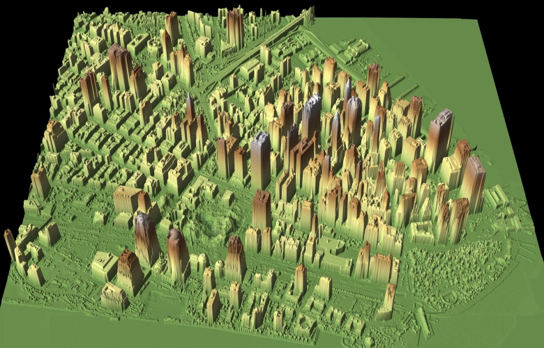 3D-модель Манхэттена. Создана по данным лидара, установленного на вертолёте (изображение: neonnotes.org).