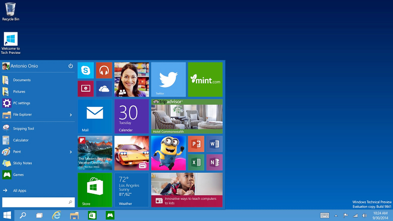 Интерфейс Windows 10 сочетает элементы седьмой и восьмой версии (скриншот: Antonio Onio).