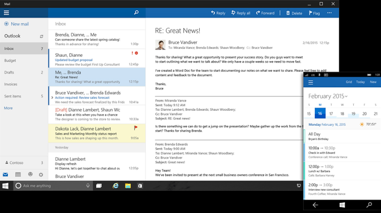 Outlook (почта и календарь) для Windows 10.