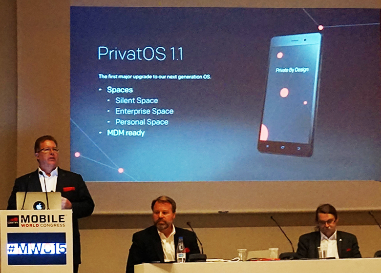 Презентация PrivatOS 1.1 на MWC 2015 (фото: frandroid.com).