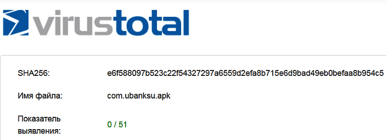Ни один из 51 антивируса не обнаружил вредоносного кода в приложении uBank.