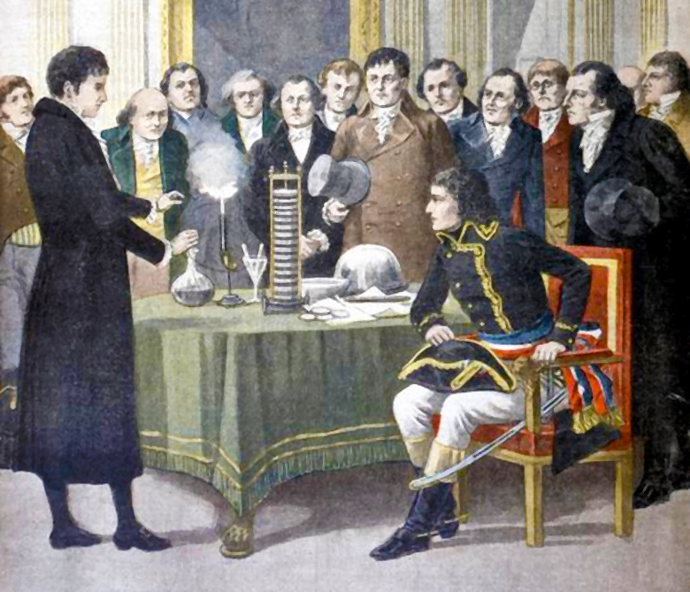 Наполеон и его свита впечатлены демонстрацией вольтового столба (изображение:  Photos.com/ Thinkstock).