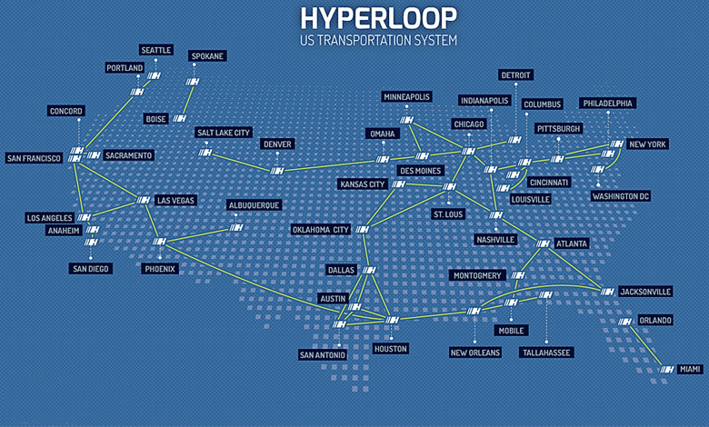 Схема транспортной сети Hyperloop. 