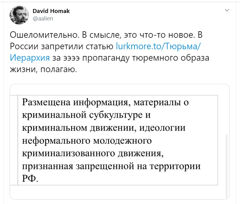 Роскомнадзора потребовал удалить с «Луркоморья» статью о тюремной иерархии