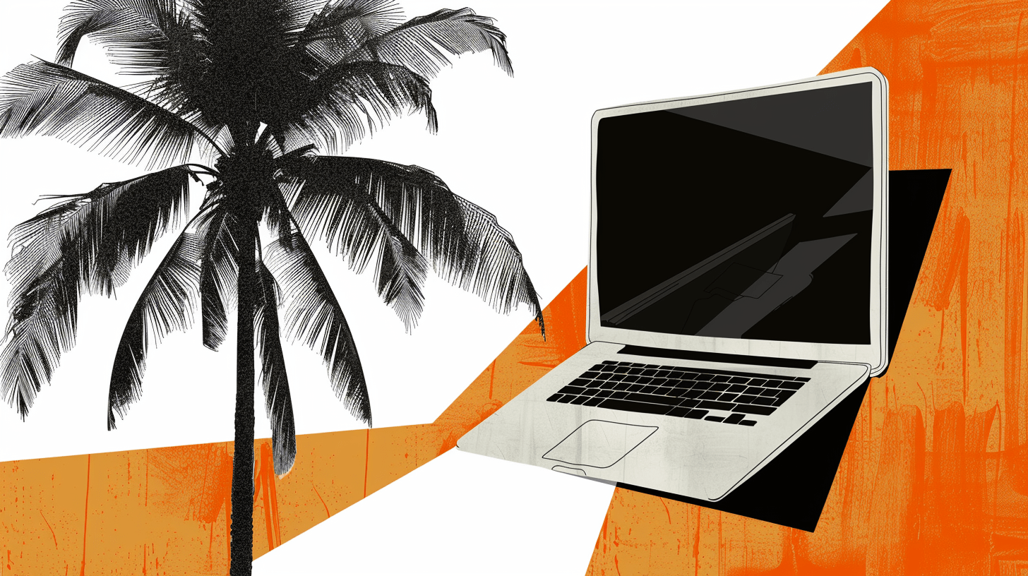 Ноутбук и пальма