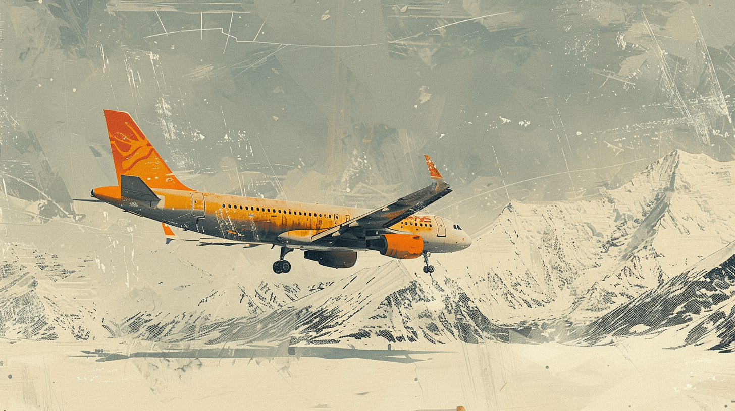 север, самолет пролетает над снегами и сбрасывает ящик