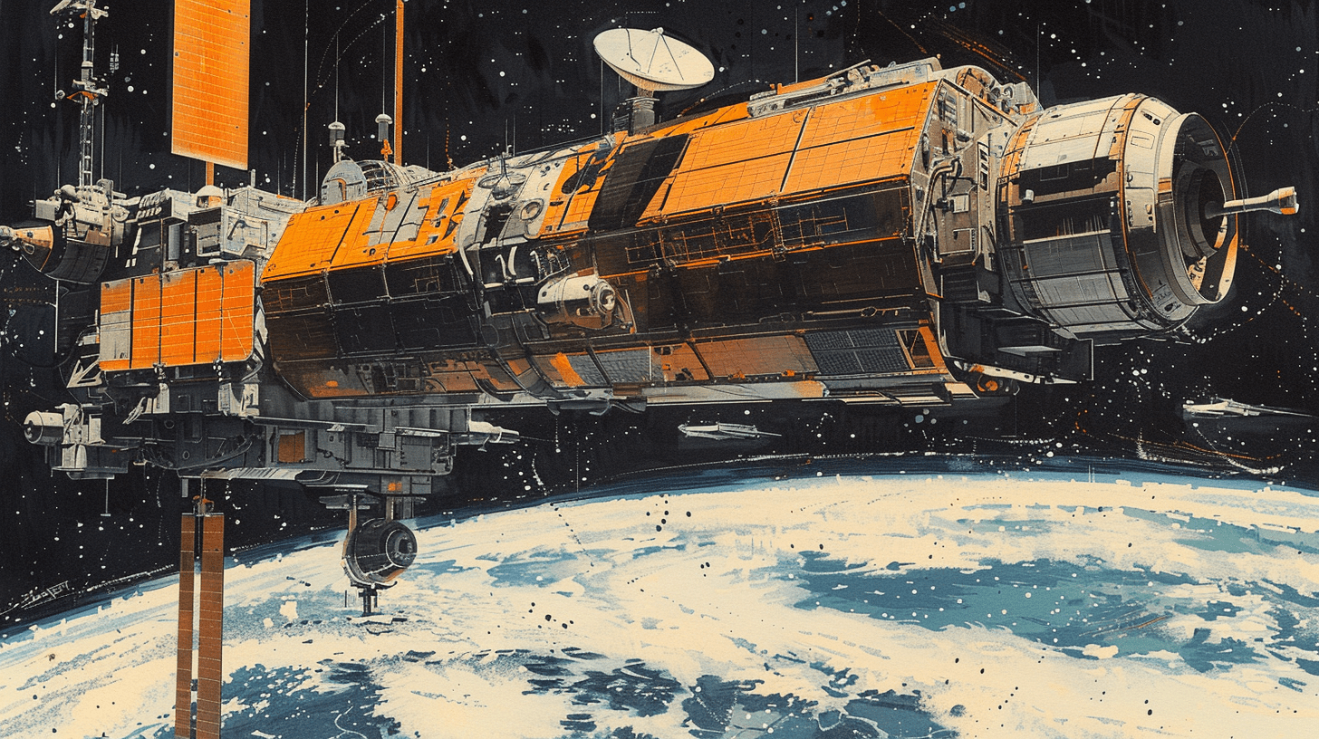 Космическая станция парит над атмосферой Земли