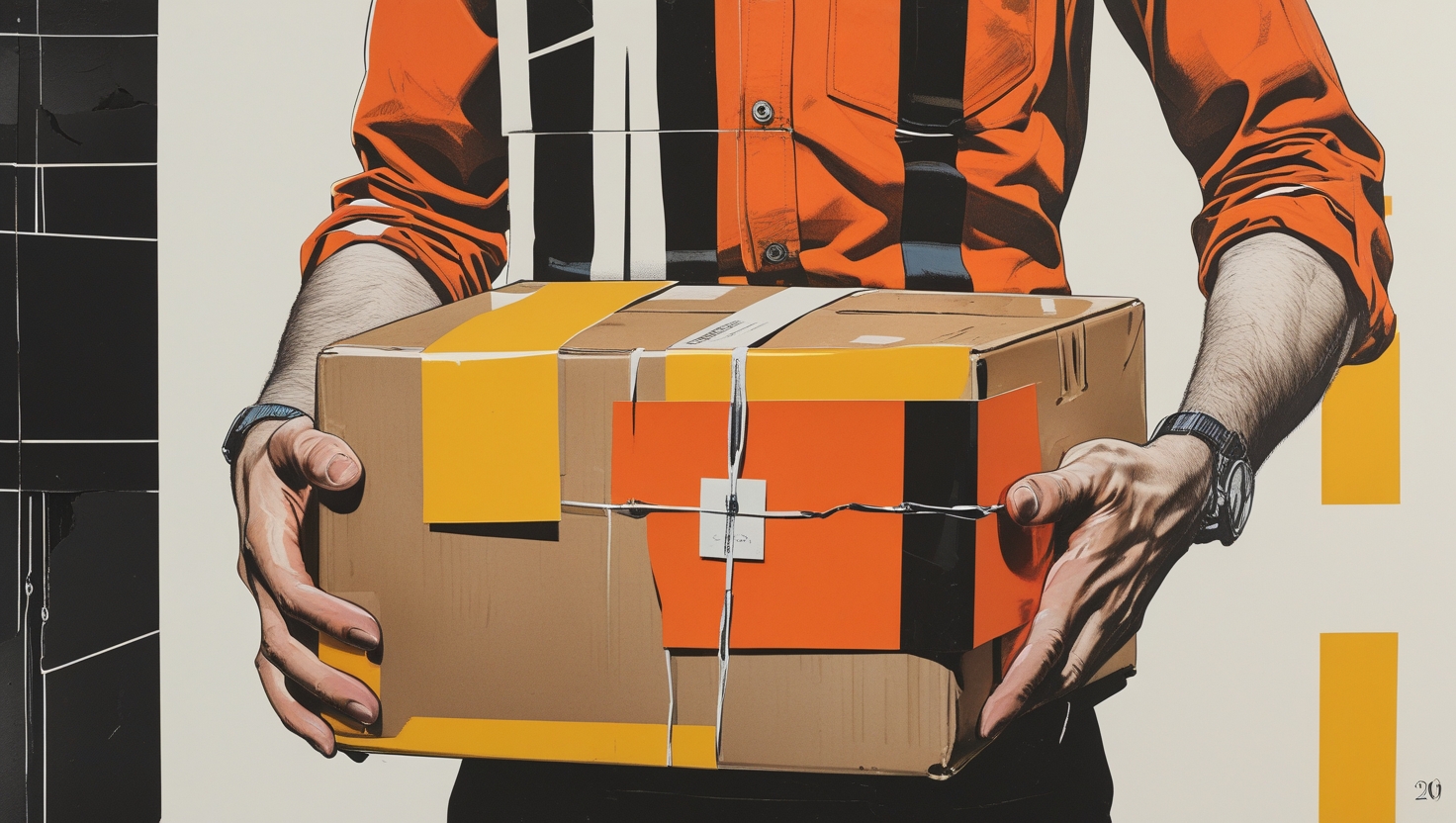 руки курьера в руках которого посылка 