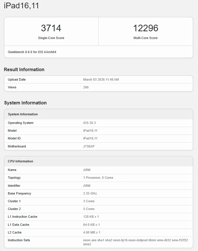 IPad Air с чипом M4 почти догнал Pro версию в первых тестах Geekbench