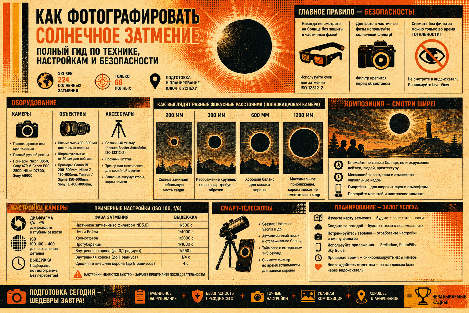 Как фотографировать солнечное затмение: полный гид по технике, настройкам и безопасности