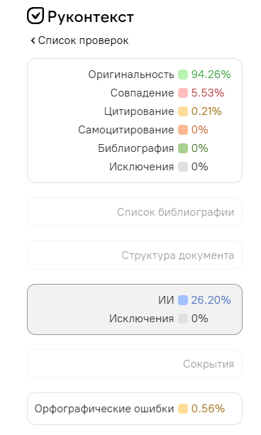 Виджет отображения доли текста в документе сгенерированного ИИ
