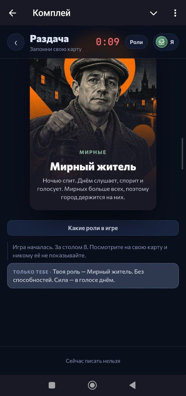 «Мафия» в клубе «Комплей»: карточка роли «Мирный житель»