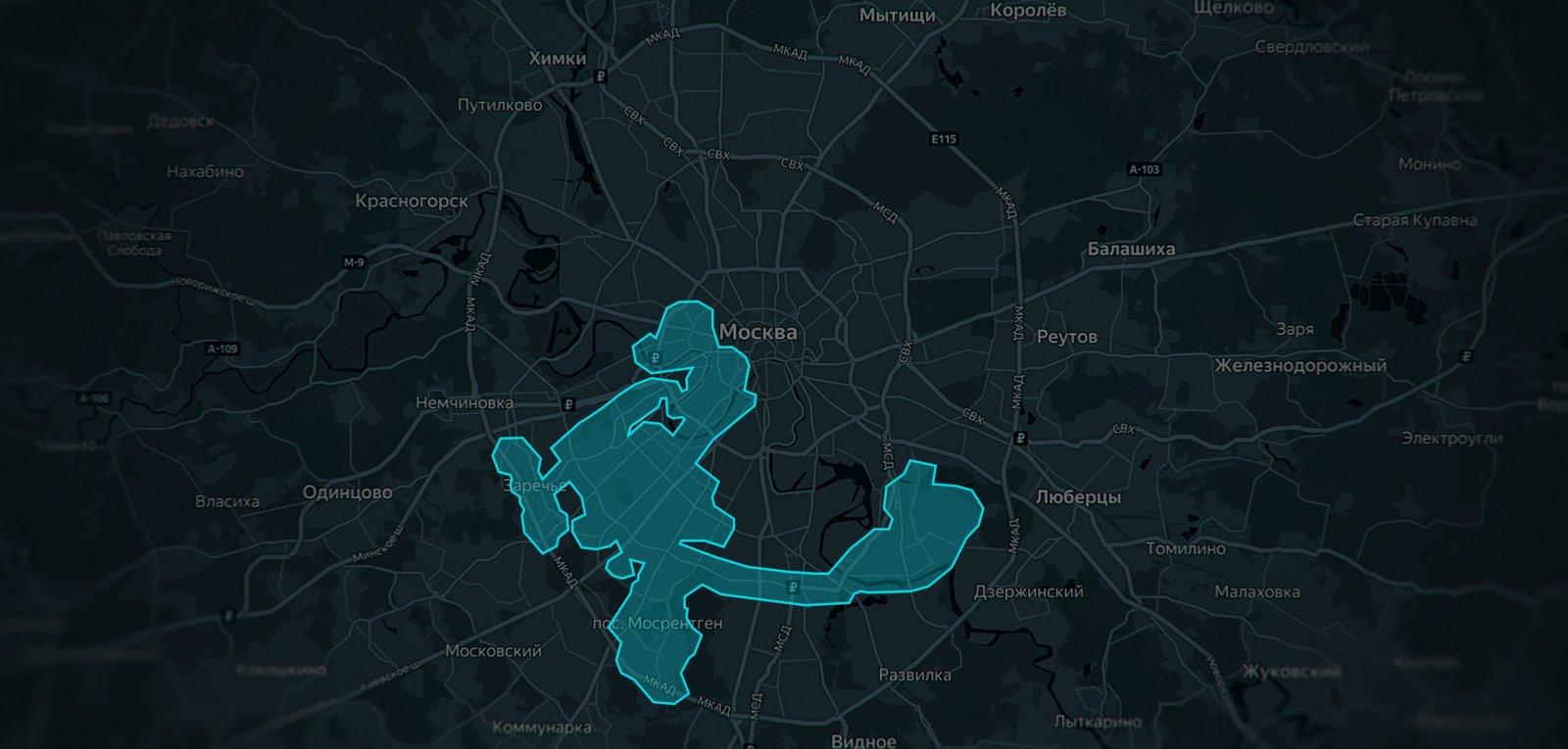 Карта зон тестирования роботакси «Яндекса» в Москве