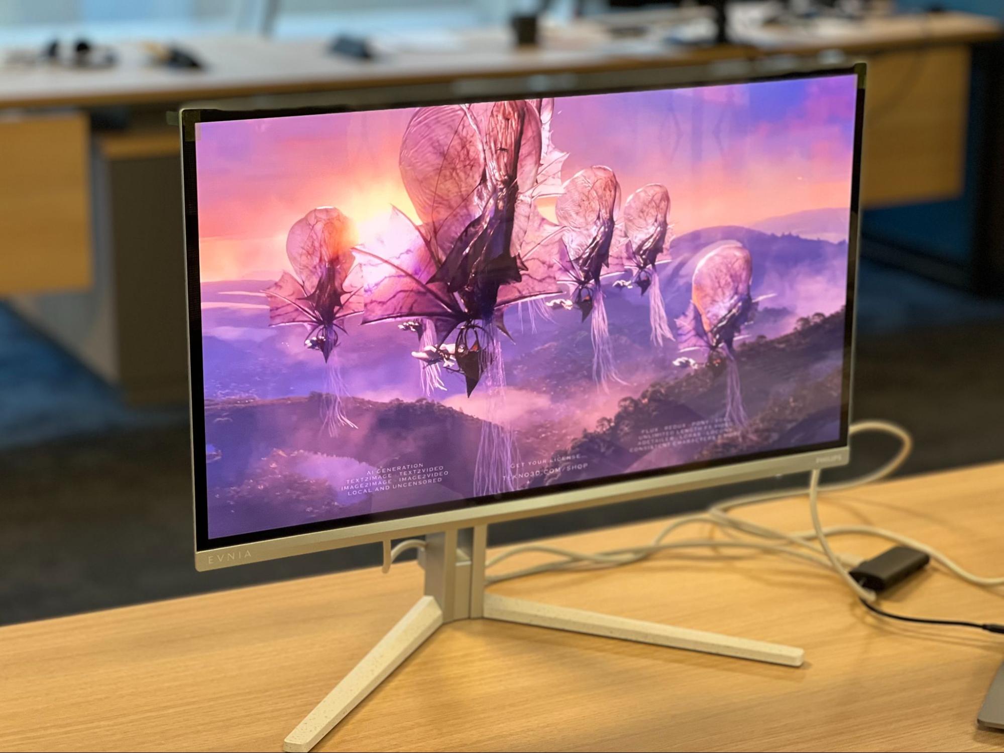 Philips Evnia 27M2N8800 показывает кадр с парящими горами из фильма «Аватар»