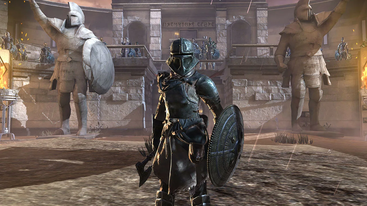 Воин со щитом и мечом на арене в The Elder Scrolls: Blades